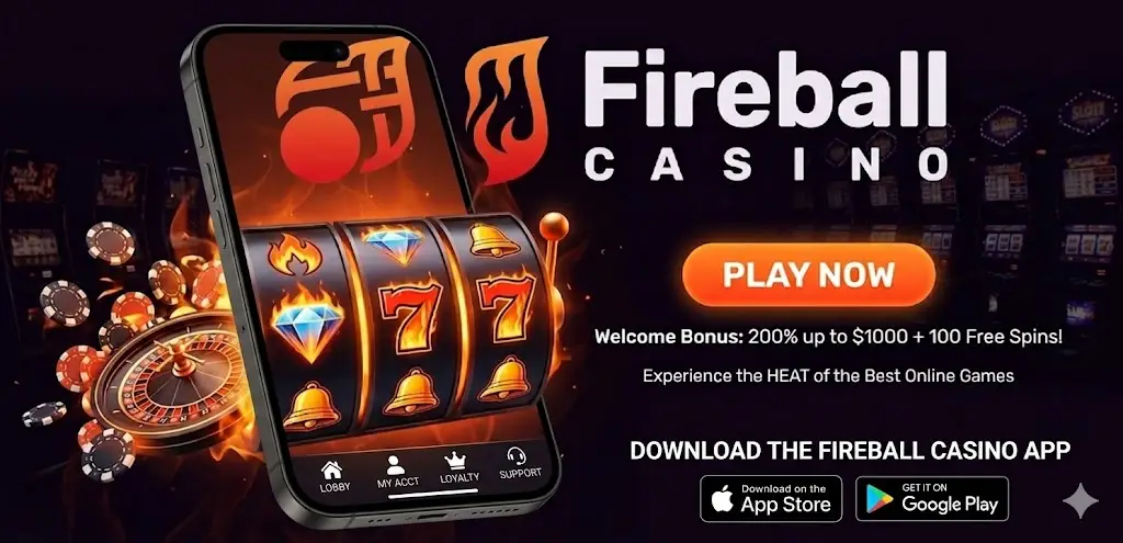 Fireball Casino mobil alkalmazás okostelefon képernyőn