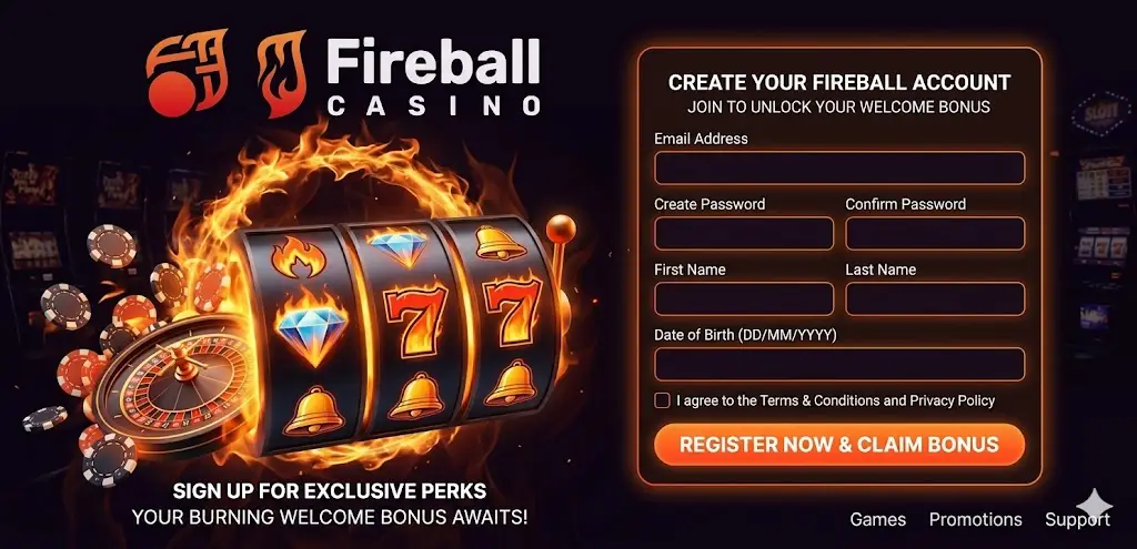 Fireball Casino regisztrációs űrlap mobil eszközön